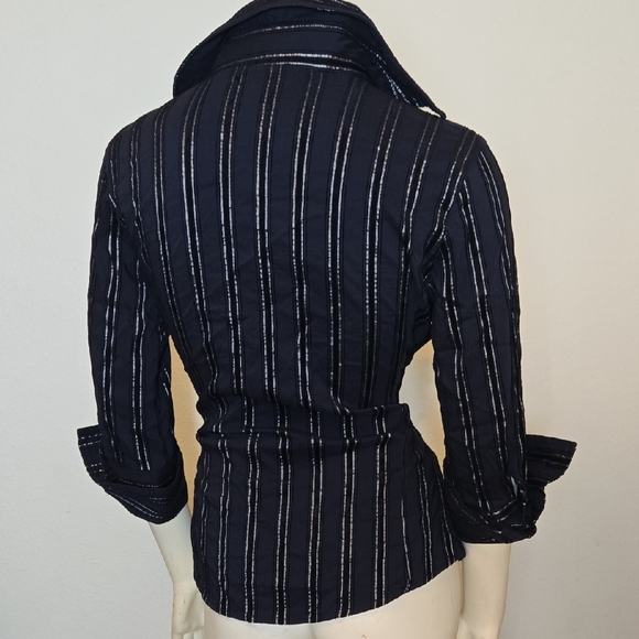 Vintage Zara Basic Black Metallic Stripe Wrap Blouse - Picture 6 of 16